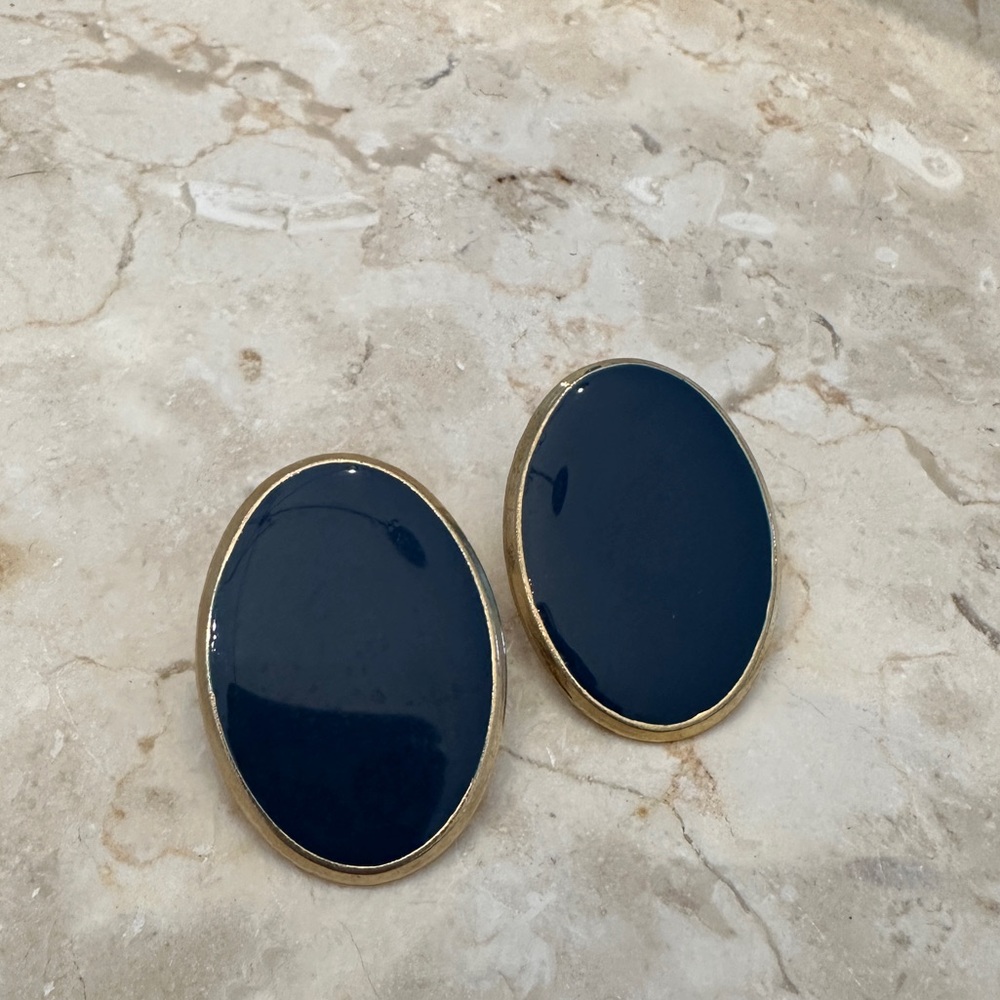 Vintage Blue Enamel Earrings- post fastener.